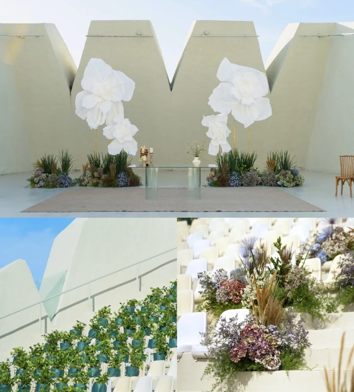 High-end wedding décor with white Oversized Flowers